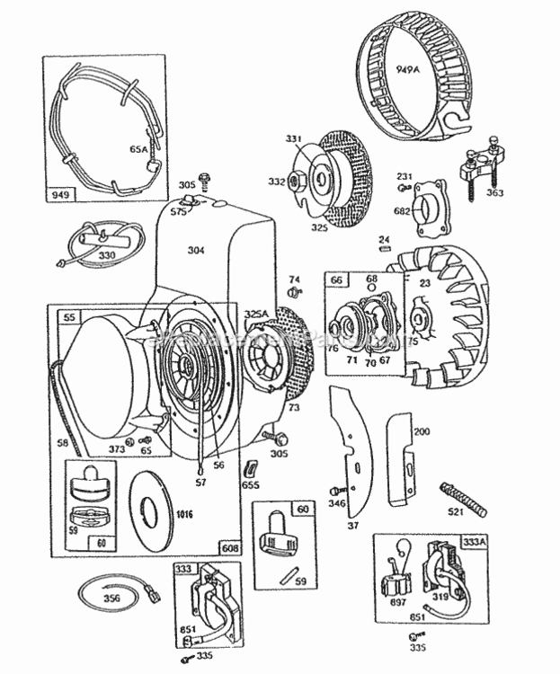 Blower HsgFlywheelRewind Diagram and Parts List for 130202-1890-01 Series Briggs and Stratton Engine